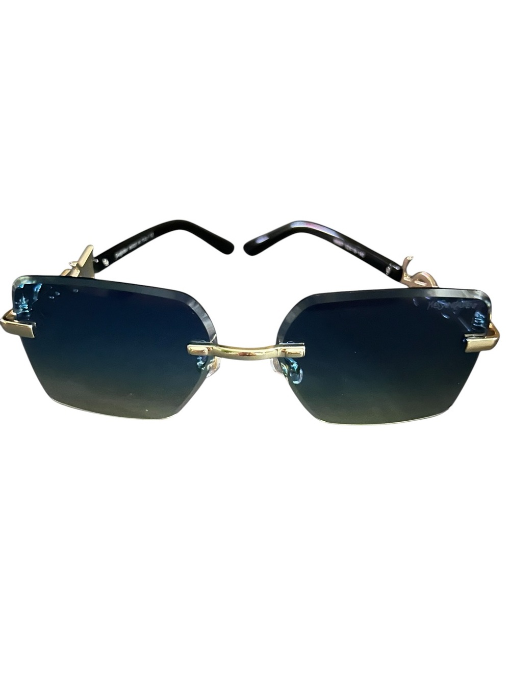 Rimless Blue Gradient Women’s Sunglasses with Gold Bridge - Picture 3 of 15